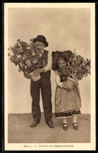 AK Fillette et Garcon Alsaciens, zwei elsässer Kinder in Tracht