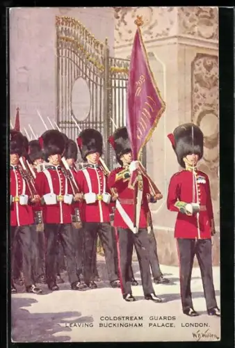 Künstler-AK London, Coldstream Guards leaving Buckingham Palace, Britische Soldaten