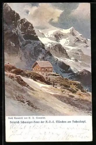 Künstler-AK Edward Theodore Compton: Heinrich Schwaiger-Haus A.V.S. München am Fochezkopf
