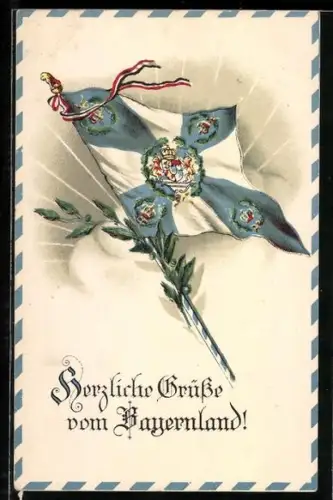 AK Flagge von Bayern im patriotischen Rahmen