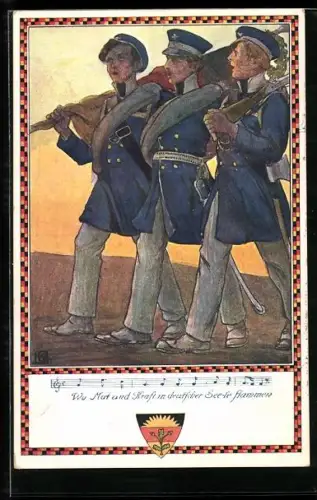 Künstler-AK Karl Friedrich Gsur, Deutscher Schulverein NR 369: Landwehrmänner im Marsch