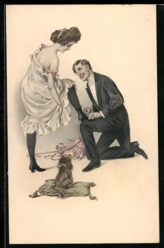 Künstler-AK sign.: R. Röseler: Munk-Verlag Nr. 412, Er zieht ihr die Schuhe aus