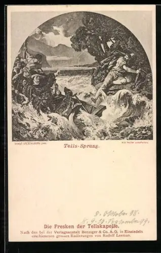 AK Fresken der Tellskapelle: Tells-Sprung