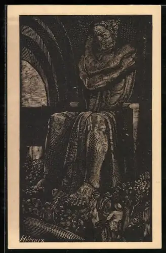 Künstler-AK Bruno Heroux: Leipzig, Völkerschlachtdenkmal, Die Tapferkeit im Ruhmesmahle, Innenansicht