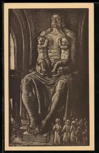 Künstler-AK Bruno Heroux: Leipzig, Völkerschlachtdenkmal, Deutsche Volkskraft, Figur im Rumesmale