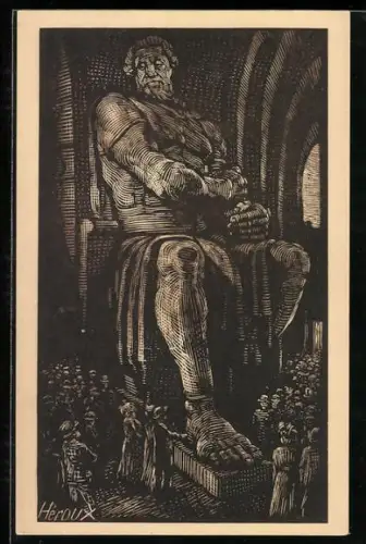 Künstler-AK Bruno Heroux: Leipzig, Völkerschlachtdenkmal, Die Opferfreudigkeit, Figur im Rumesmale