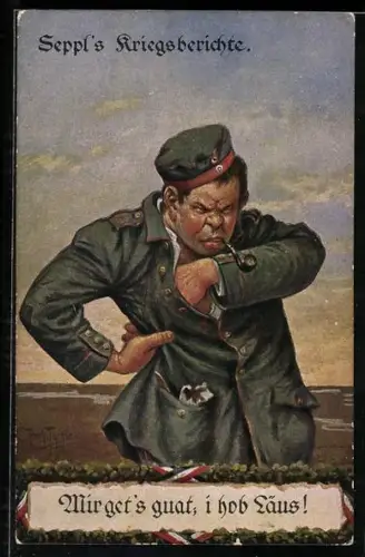 Künstler-AK Arthur Thiele: Soldat in Uniform hat Läuse