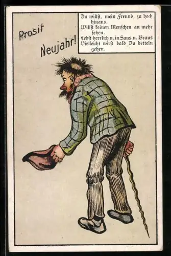 AK Bettler hält seinen Hut für Spenden bereit