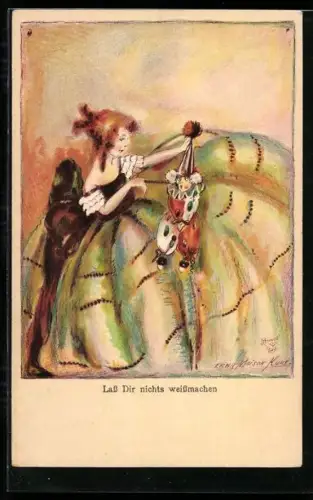 Künstler-AK Erna Maison-Kurt: Lass Dir nichts weissmachen, Mädchen mit Puppe