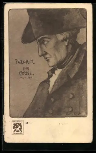 AK König Friedrich II. (der Grosse) mit Hut, im Portrait