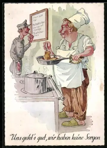 AK Soldat der Bundeswehr in der Kantine und der Koch