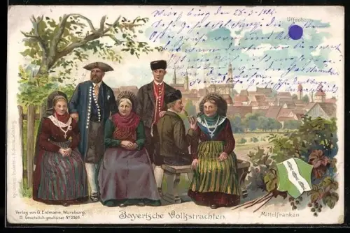 AK Uffenheim, Ansicht von oben, Bayerische Volkstrachten, Gruppe aus Mittelfranken
