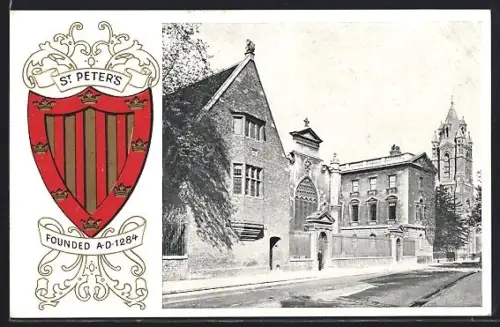 AK Cambridge, Kirche St Peter und geprägtes Wappen