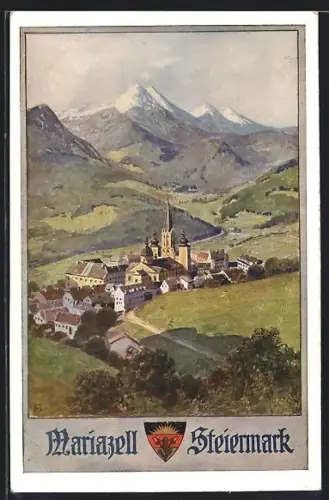 AK Mariazell, Totale mit Gebirgswand