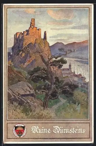 Künstler-AK Dürnstein, Blick zur Ruine
