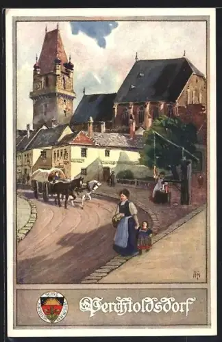 Künstler-AK Perchtoldsdorf, Strassenpartie