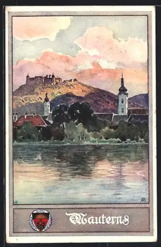 AK Deutscher Schulverein Nr. 178: Mautern an der Donau, Blick vom Fluss auf den Ort