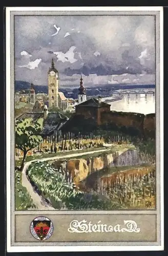 Künstler-AK Stein a. D., Panorama mit Kirche