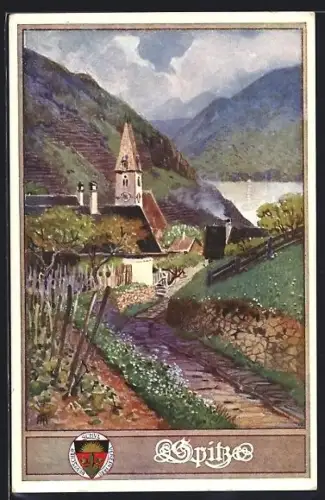 AK Deutscher Schulverein Nr. 173: Spitz, Teilansicht mit Kirche
