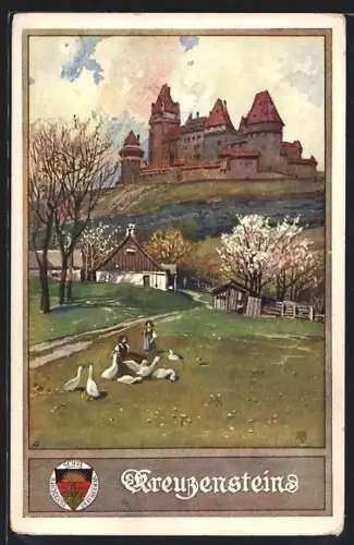 AK Deutscher Schulverein NR. 165: Kreuzenstein, Blick auf die Burg