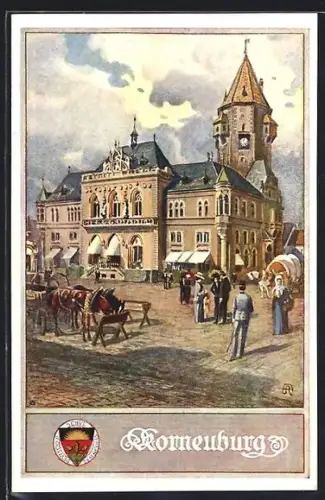 AK Deutscher Schulverein NR 235: Korneuburg, Strassenpartie mit Pferdewagen