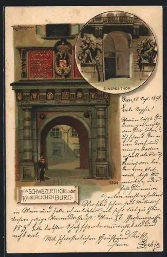 Lithographie Wien, Schweizertor in der Kaiserlichen Burg