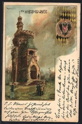 Lithographie Wien, Hermannskogel, Habsburg-Warte, Wappen