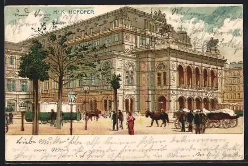 Lithographie Wien, K. K. Hofoper, Aussenansicht