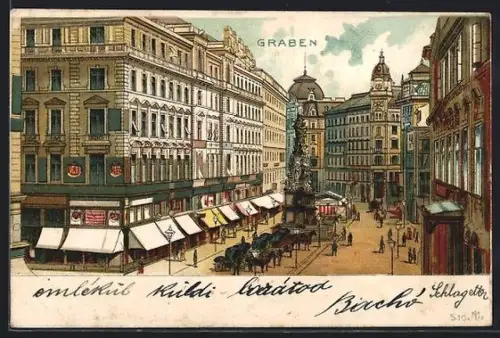 Lithographie Wien, Graben, Strassenpartie