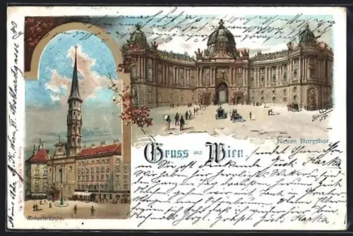 Lithographie Wien, Neues Burgthor, Michaelerkirche
