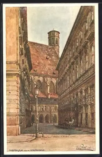 Künstler-AK Erwin Pendl: Wien, Metastasiogasse mit Minoritenkirche