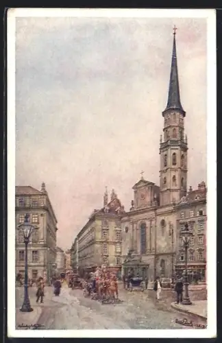 Künstler-AK Erwin Pendl: Wien, Michaelerkirche, Pferdekutsche