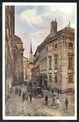 Künstler-AK Erwin Pendl: Wien, Augustinerstrasse, Pferdekutschen