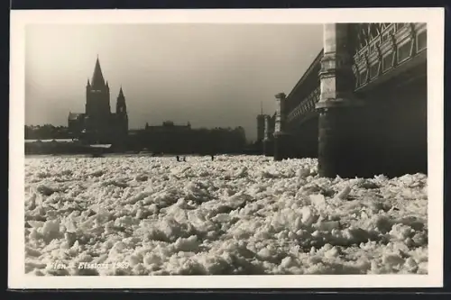 AK Wien, Der Eisstoss 1929, Reichsbrücke