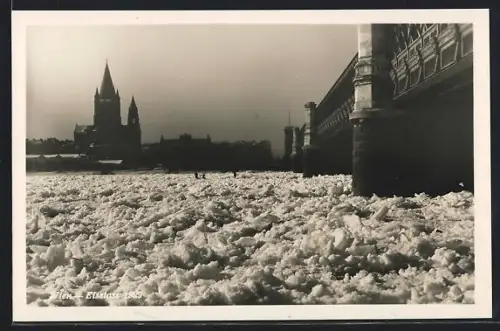 AK Wien, Eisstoss 1929 mit Reichsbrücke