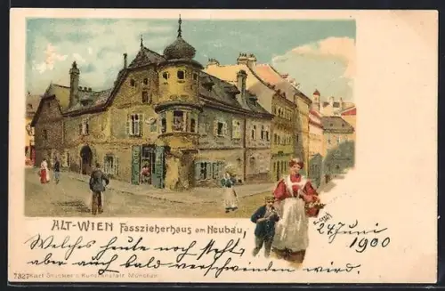 Künstler-AK Emil Czech: Alt-Wien, Fasszieherhaus am Neubau