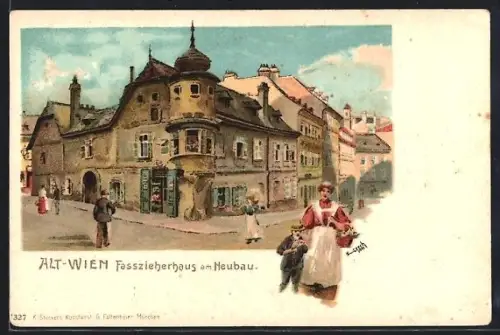 AK Wien, Fasszieherhaus am Neubau mit Fussgängern