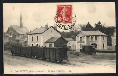 AK Fondettes /Indre et Loire, La Gare et l`Église, Bahnhof