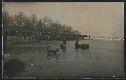 AK Gorinchem, Menschen mit Hunden am Ufer, Eisstoss