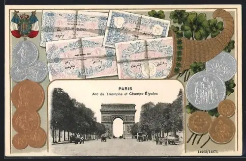 Präge-AK Paris, L`Arc de Triomphe et Champs-Élysées, Triumphbogen