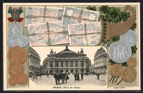 AK Paris, Opéra Garnier, Geldnoten und Münzen