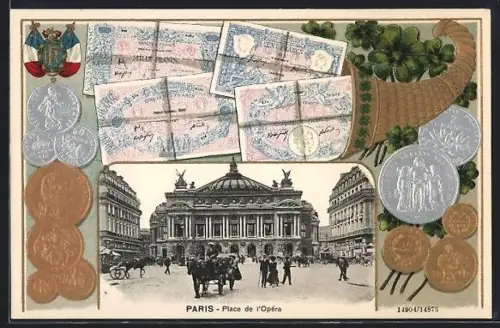 AK Paris, Opéra Garnier, Geldnoten und Münzen