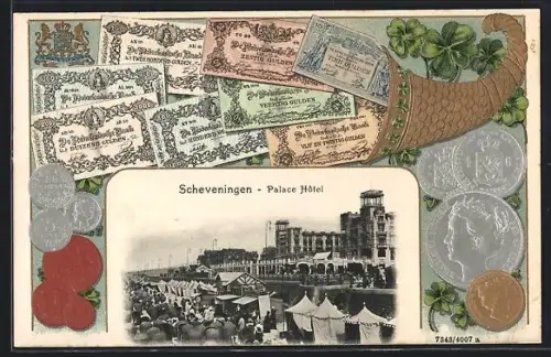 AK Scheveningen, Palace Hôtel, Geldnoten und Münzen
