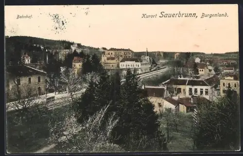AK Sauerbrunn i. Bgld., Teilansicht mit Blick zum Bahnhof