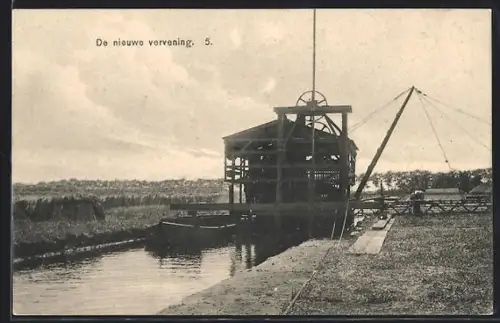AK Kanal mit Booten beim Torfabbau