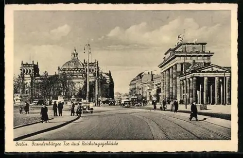 AK Berlin, Brandenburger Tor und Reichstagsgebäude