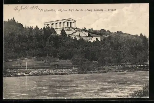 AK Walhalla, 1830 bis 1842 von König Ludwig I. erbaut