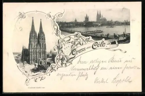 AK Cöln, Der Dom, Flusspartie mit Brücke