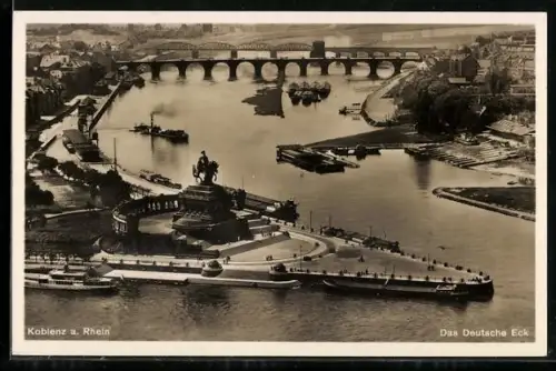 AK Koblenz a. Rhein, Das Deutsche Eck mit Reiterstandbild