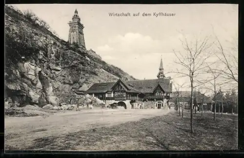 AK Kyffhäuser, Aussenansicht von der Wirtschaft mit Kaiser Wilhelm-Denkmal